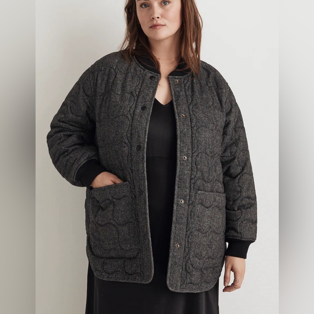 Madewell Quilted Wool-Blend Bomber Jacket in Dark Gray